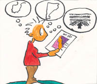Drawing of a person wondering about the observation guidelines for the study of outcrops