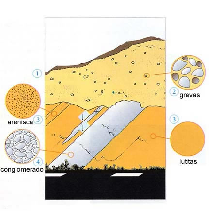 Land cutting with the different minerals and materials identified