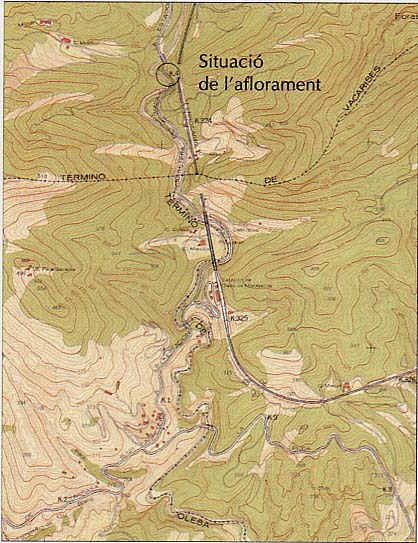 Mapa con la ubicación del afloramiento en el término municipal de Vacarisses