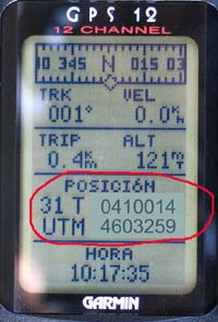 Captura del GPS con los datos de la ubicación del afloramiento